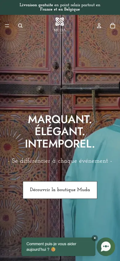 Page d’accueil de mudaparis.com sur mobile