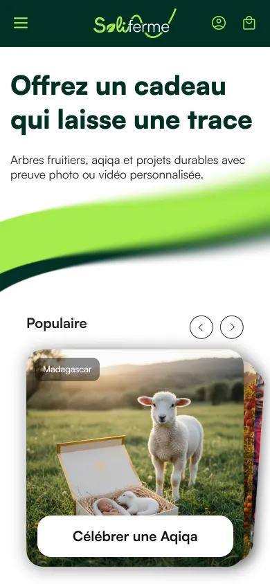Page d’accueil de soliferme.fr sur mobile