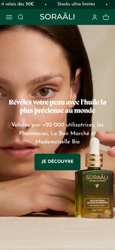 Page d’accueil de soraali.com sur mobile